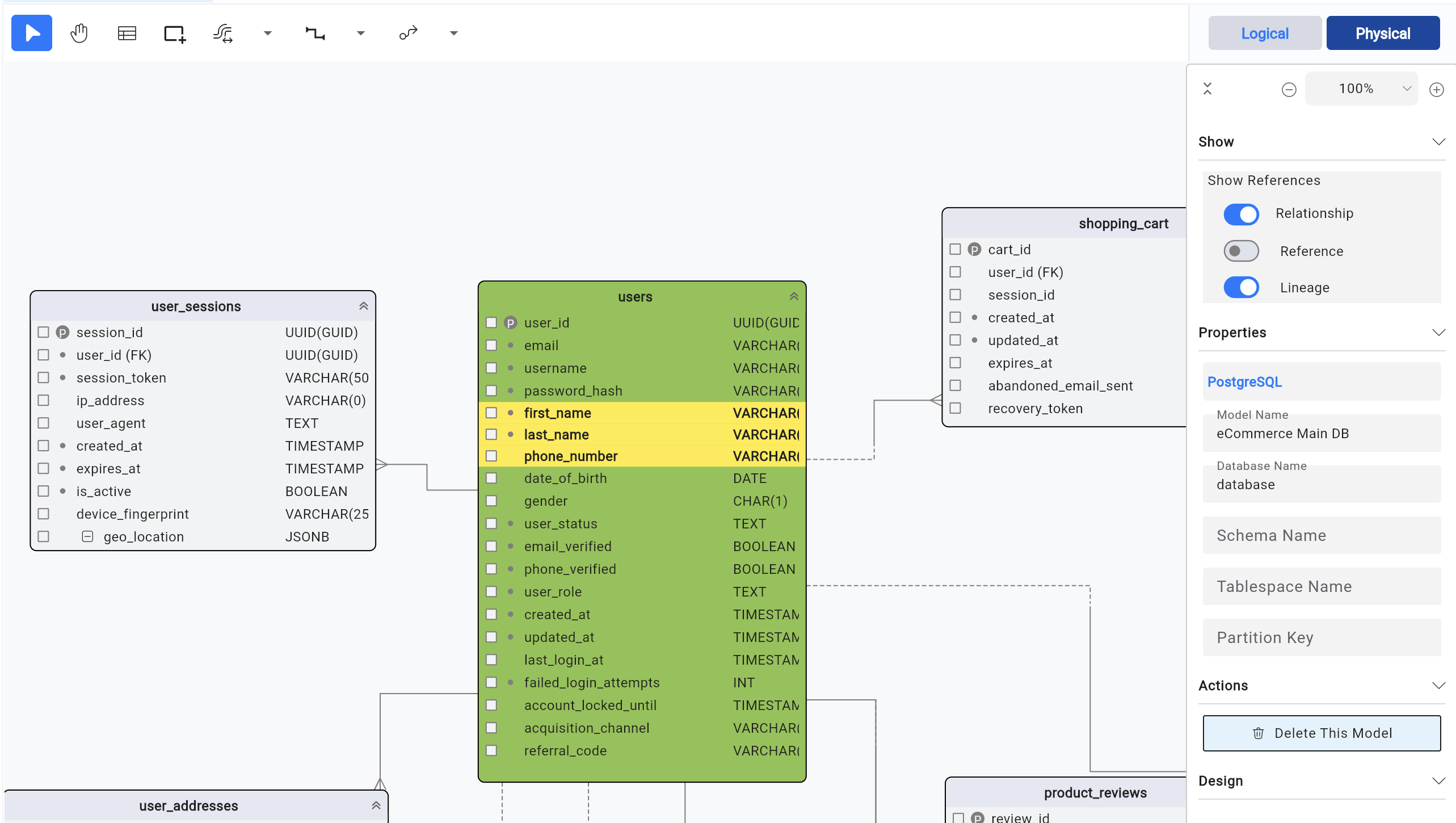 ERD Modeling Interface
